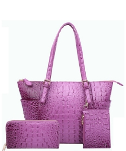 Ostrich Embossed Tote with Matching Wallet  AC1009W PURPLE